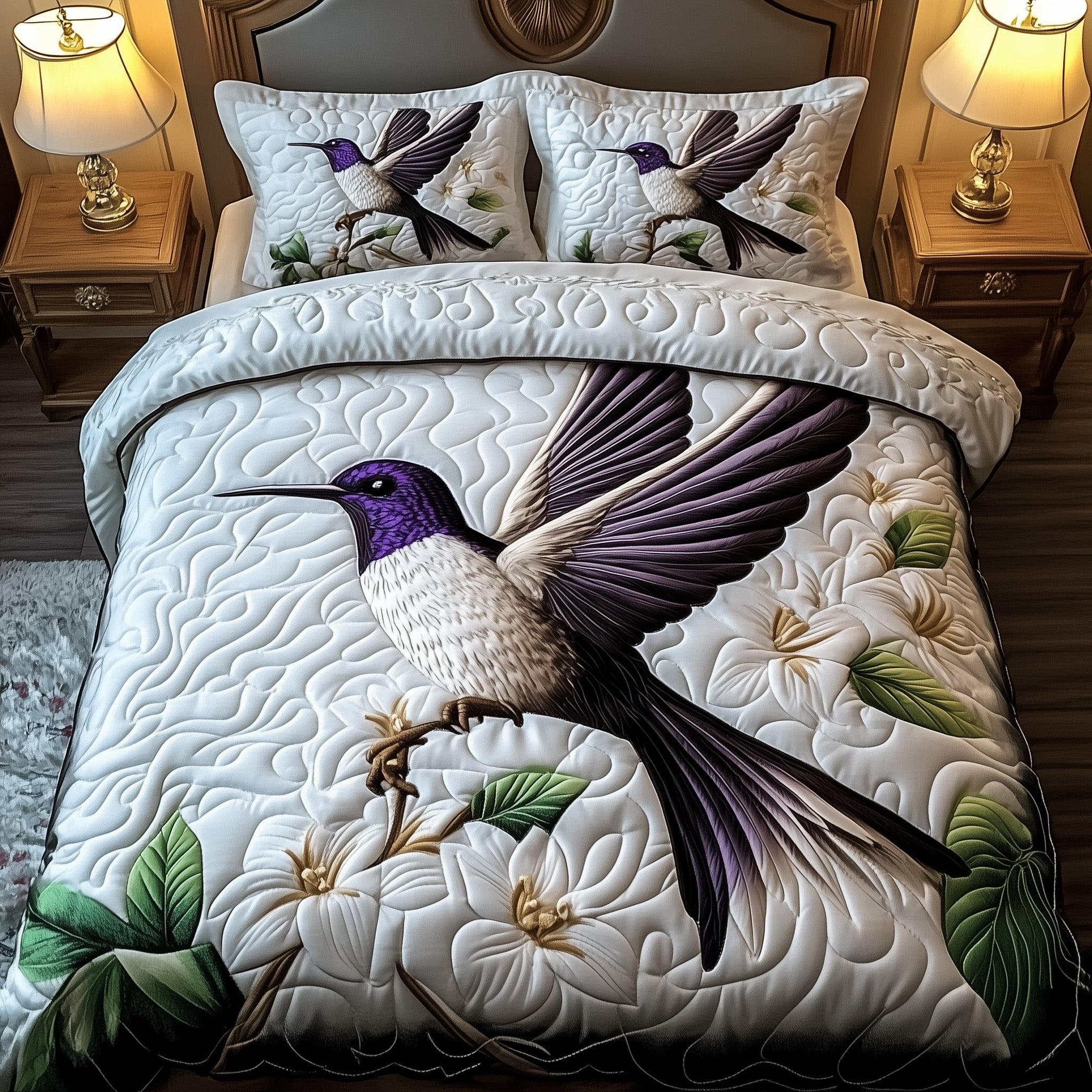 Hummingbird Bloom Symphony Quilted Bedding Set Duvet Cover Bedspread Hummingbird Gift Ideas