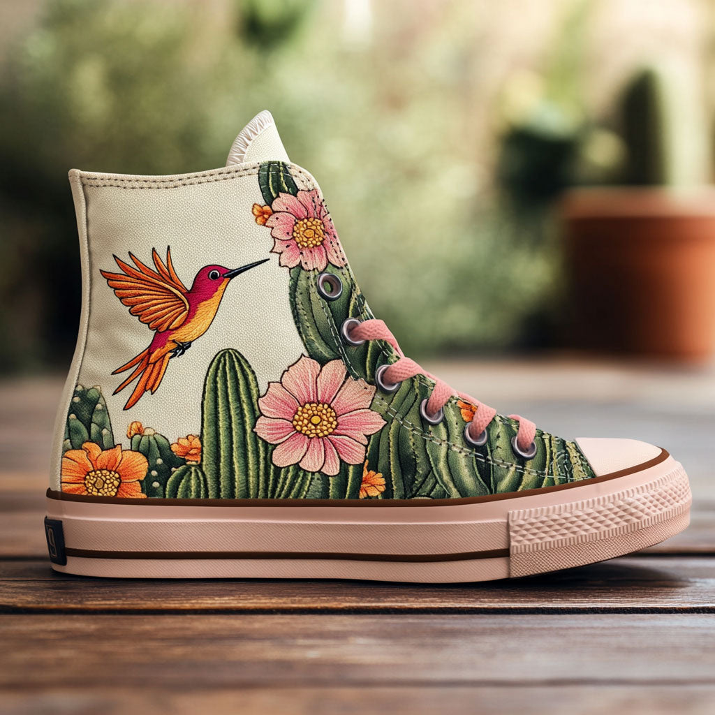 Hummingbird Cactus Canvas High Tops Sporty Merch Choice