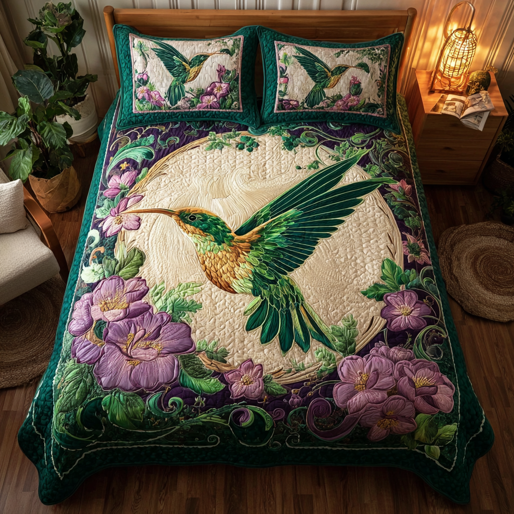 Hummingbird Charm Quilted Bedding Set Christmas Duvet Cover Novelty Hummingbird Presents