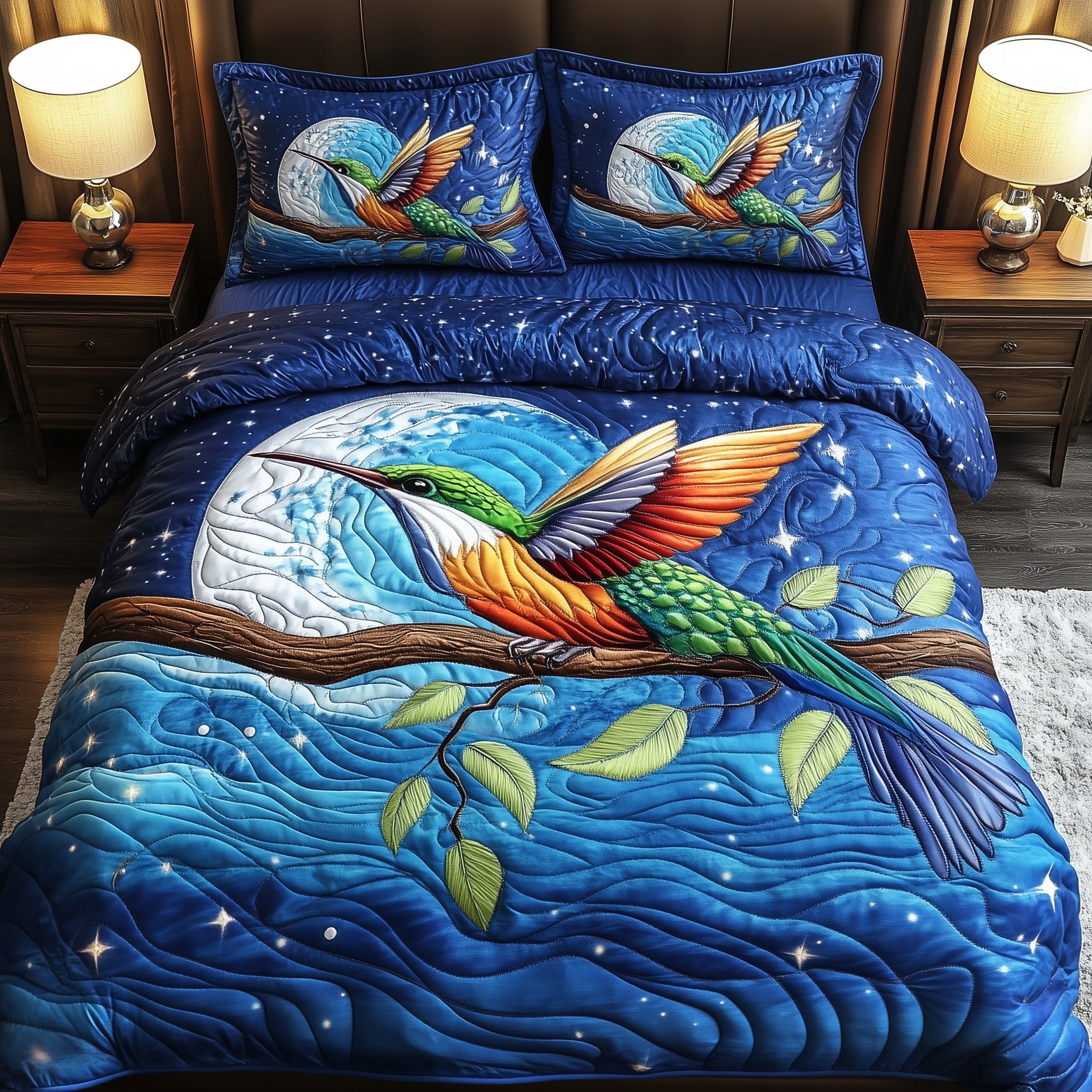 Hummingbird Charm Quilted Bedding Set Duvet Cover Merchandise Best Gifts For Hummingbird Lovers