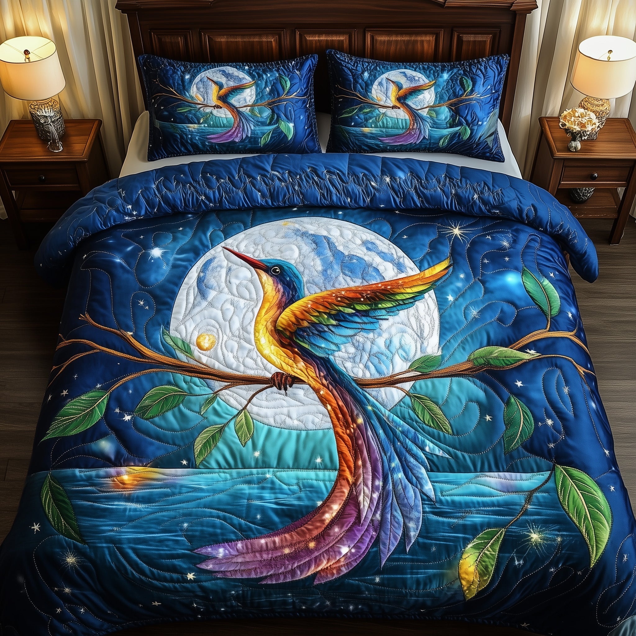 Hummingbird Charm Quilted Bedding Set Duvet Cover Merchandise Hummingbird Feeder Gift