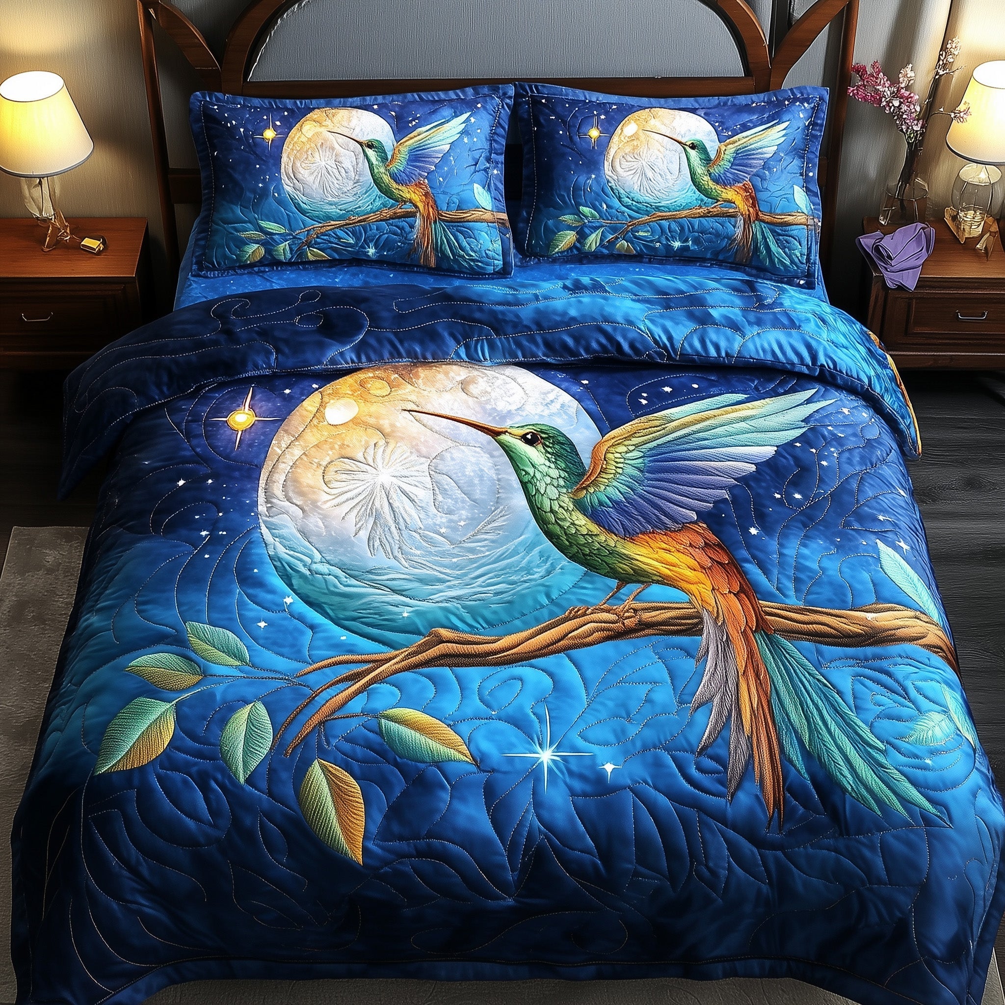 Hummingbird Charm Quilted Bedding Set Duvet Cover Merchandise Hummingbird Gifts For Him