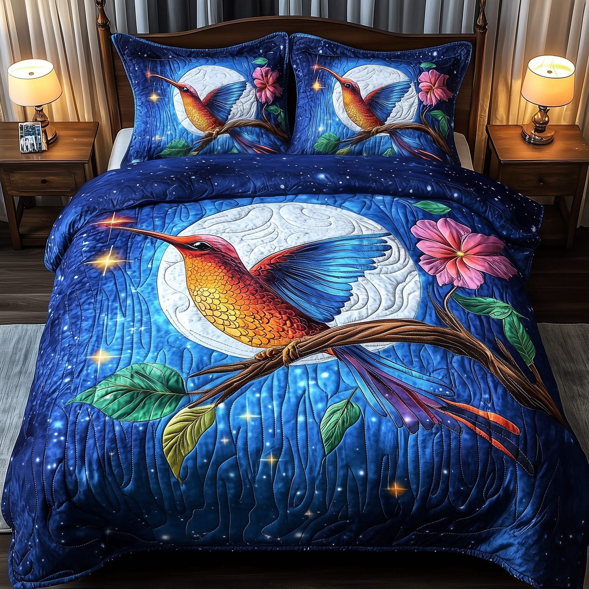 Hummingbird Charm Quilted Bedding Set Duvet Cover Merchandise Hummingbird Mother's Day Gifts