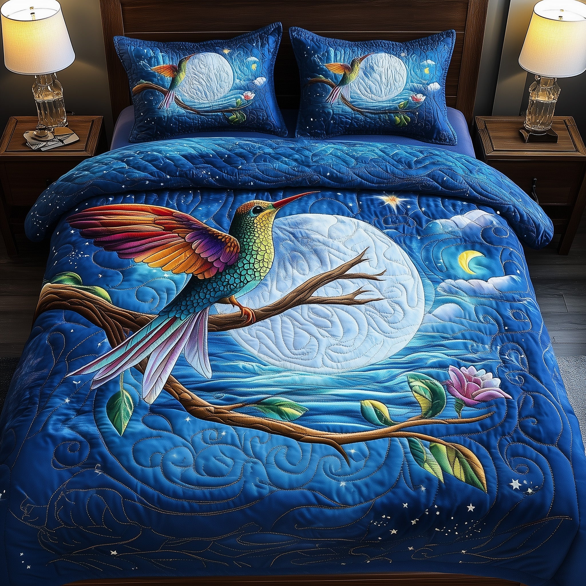 Hummingbird Charm Quilted Bedding Set Duvet Cover Merchandise Hummingbird Themed Gifts