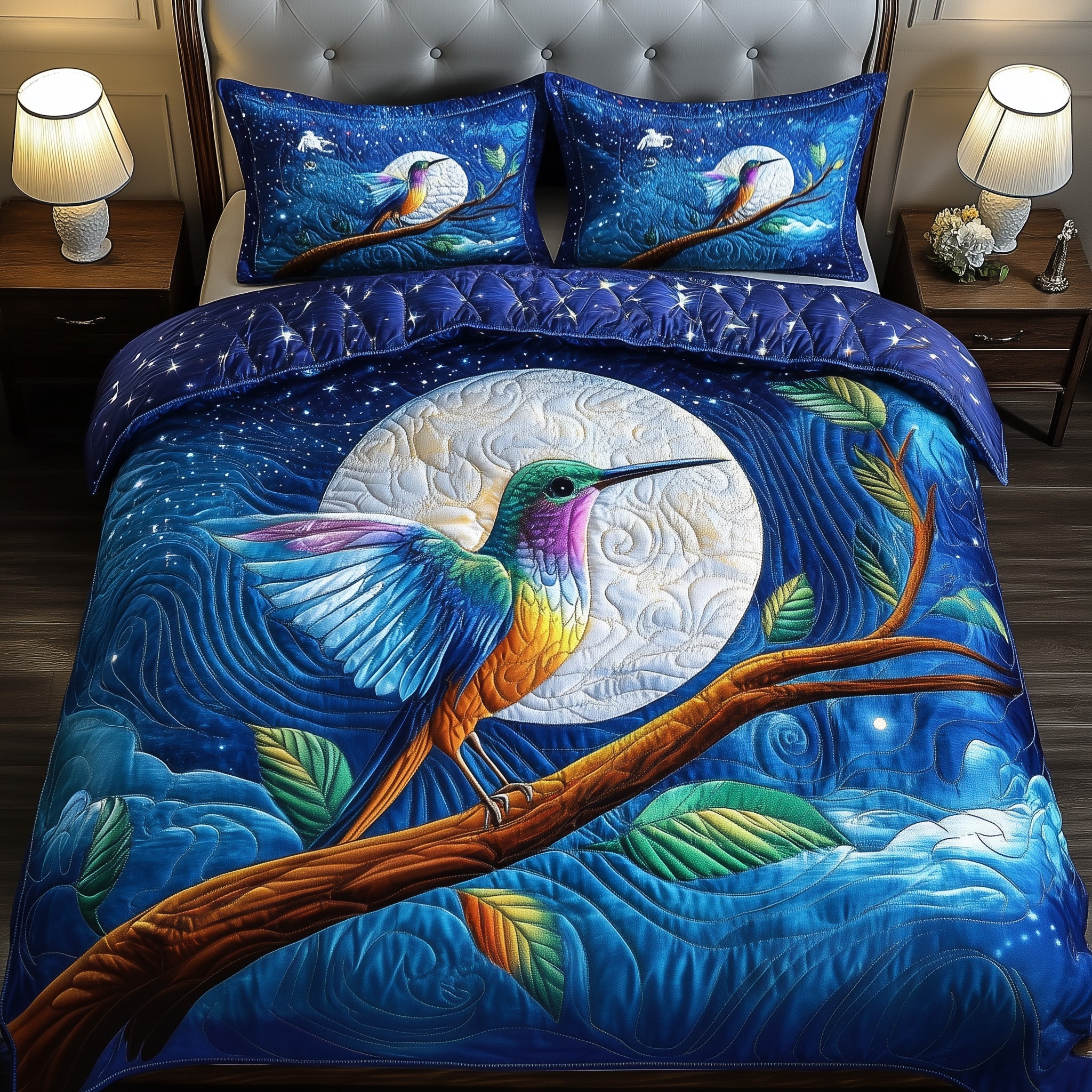 Hummingbird Charm Quilted Bedding Set Duvet Cover Merchandise Unique Gifts For Hummingbird Lovers