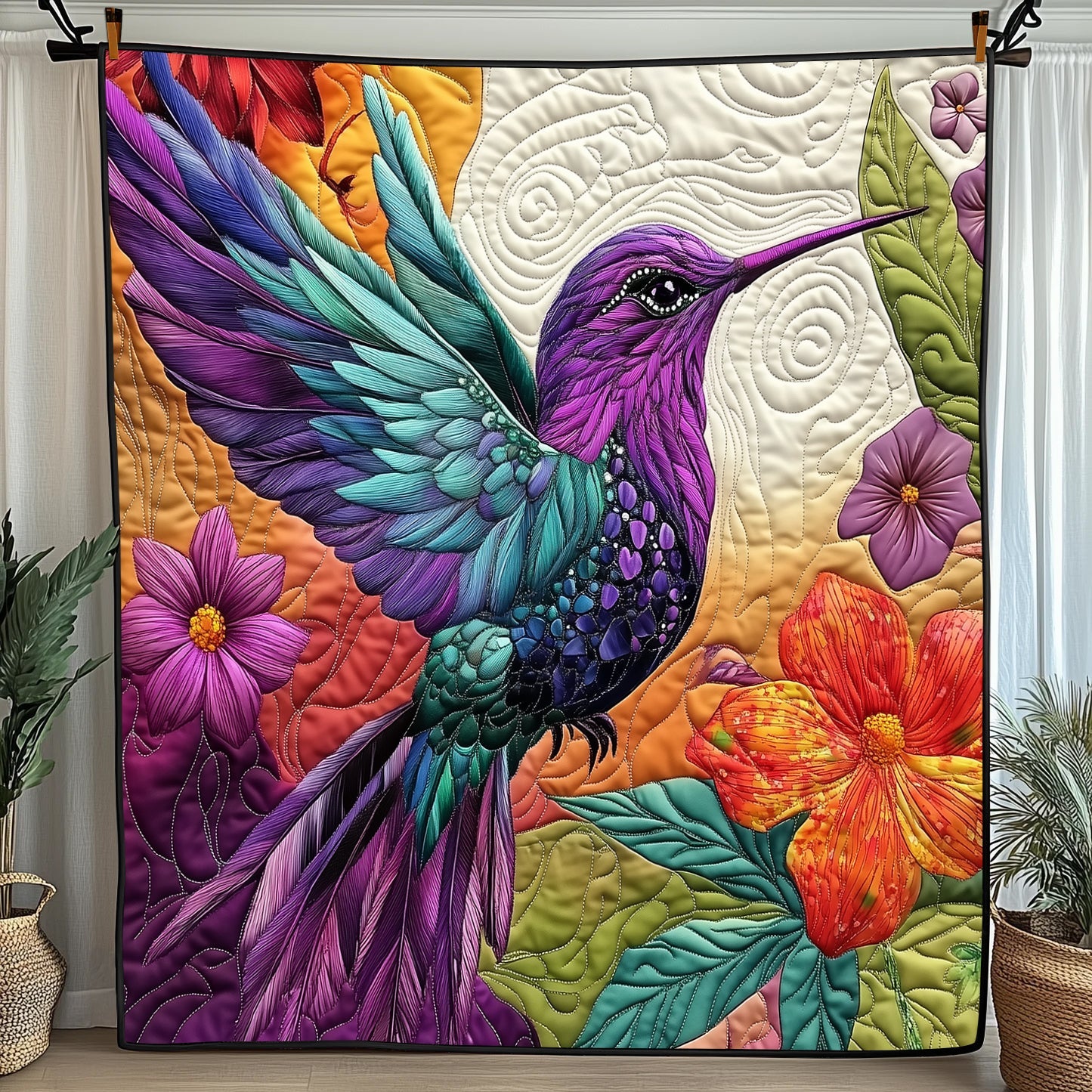 Hummingbird Charm Quilted Blanket Cute Cozy BlanketBest Hummingbird Themed Gifts