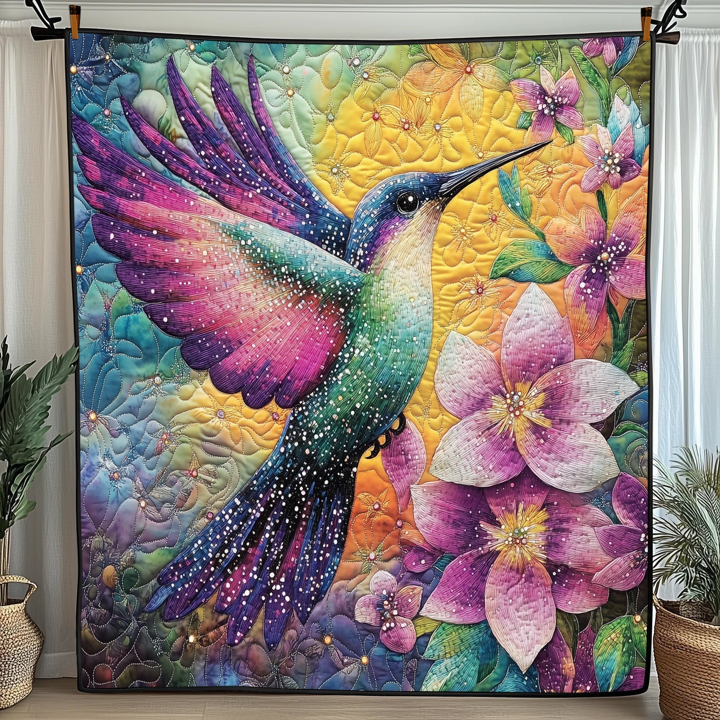 Hummingbird Charm Quilted Blanket Cute Cozy BlanketBirthday Gifts For Hummingbird Lovers