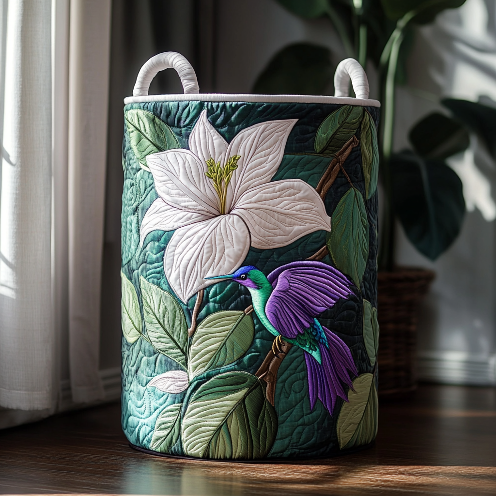 Hummingbird Charm Quilted Laundry Basket Ideal Present For Newlyweds
