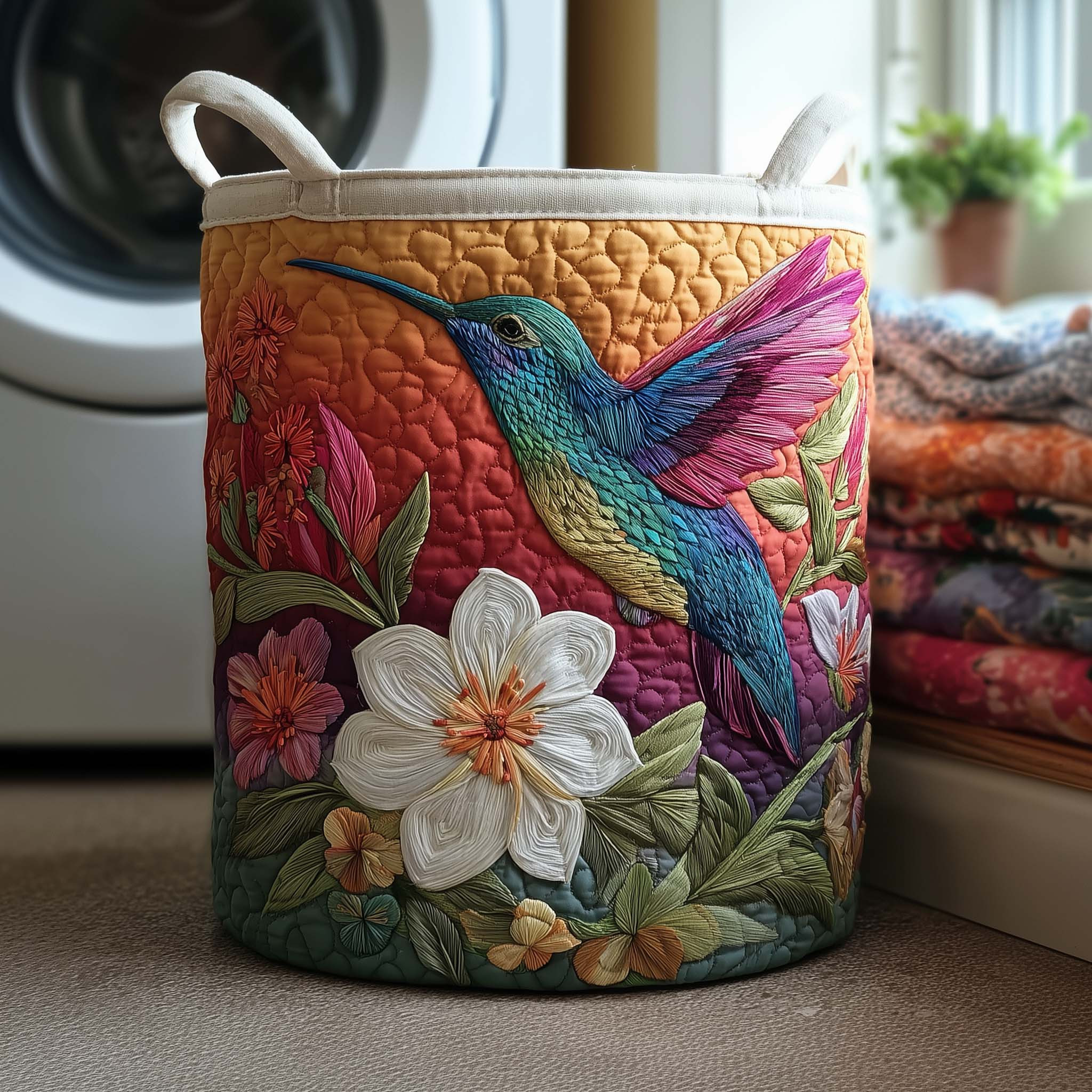 Hummingbird Charm Quilted Laundry Basket Laundry Room Decor Gift For New Home
