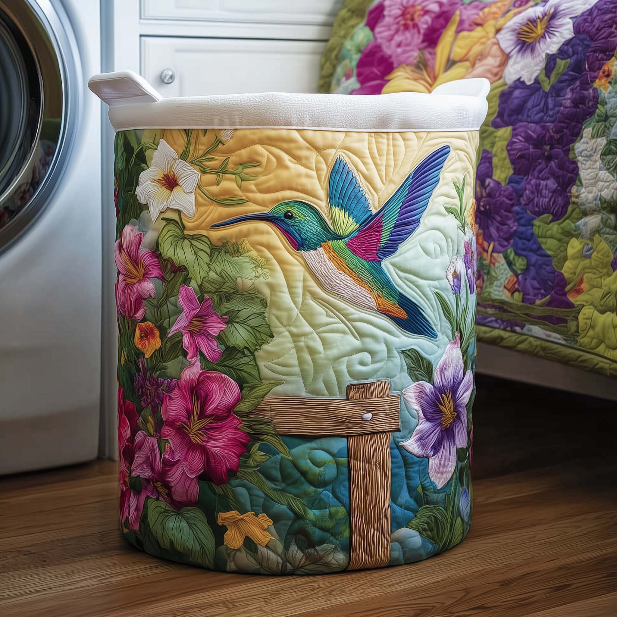 Hummingbird Charm Quilted Laundry Basket Laundry Room Decor Gifts For Bird Enthusiasts