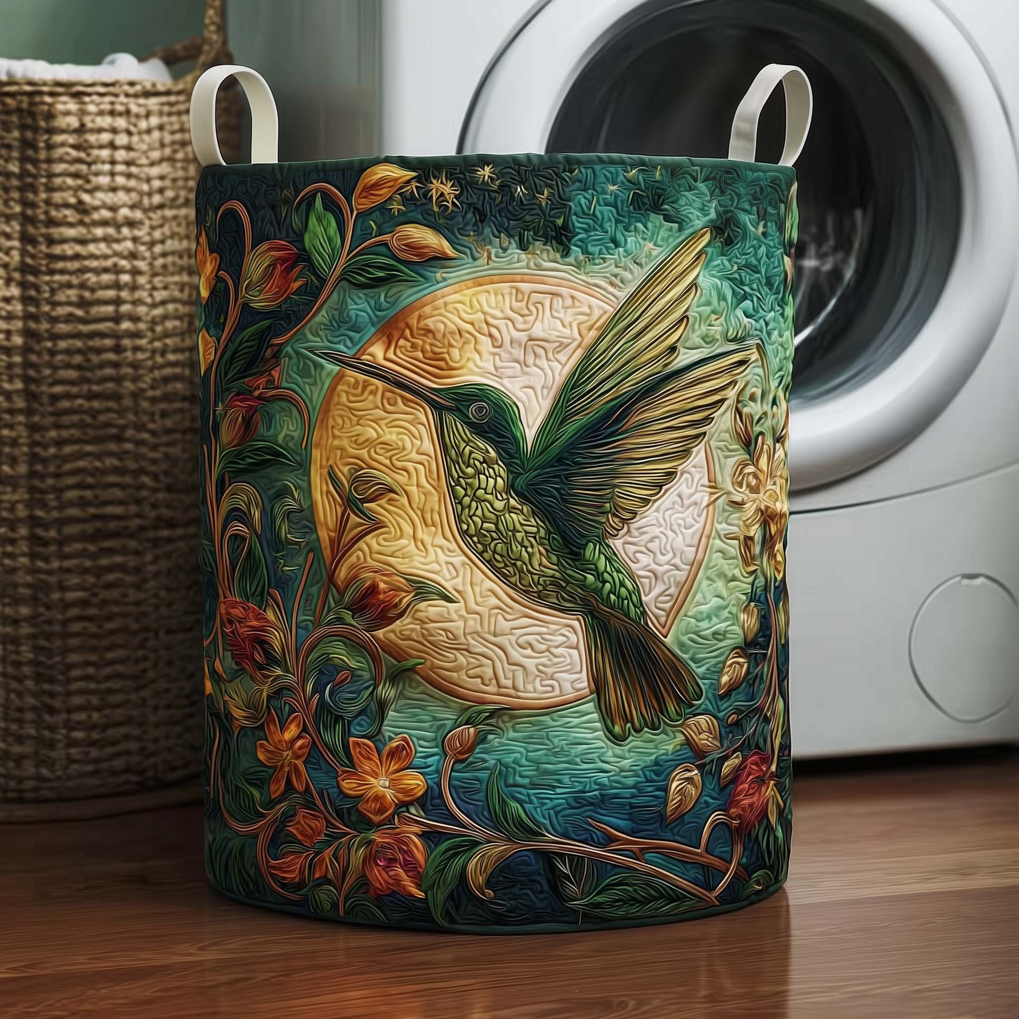 Hummingbird Charm Quilted Laundry Basket Trendy Home Decor Bird Lover Gifts