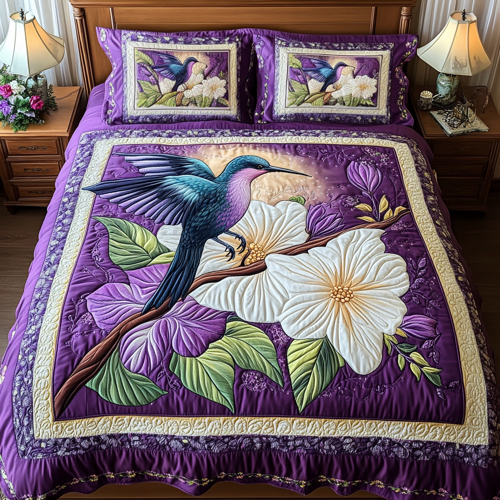 Hummingbird Delight Quilted Bedding Set Cozy Bedroom Decor Hummingbird Feeder Gift