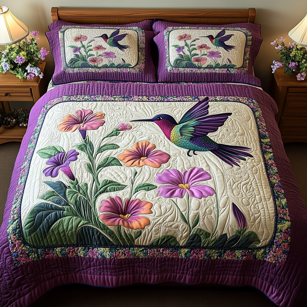 Hummingbird Dream Quilted Bedding Set Cute Bedroom Decor Awesome Gifts For Hummingbird Lovers