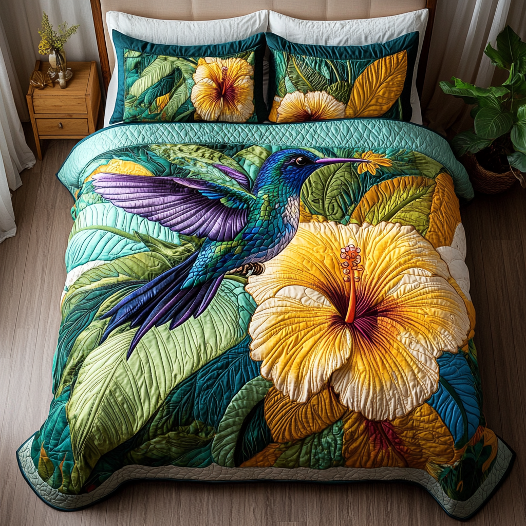 Hummingbird Dream Quilted Bedding Set High-Quality Cotton Bedding Set for Deep Sleep
