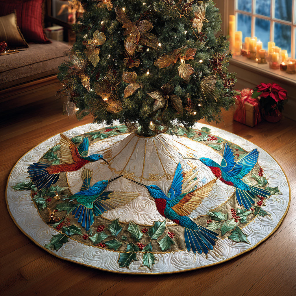 Hummingbird Emerald Flutter Christmas Quilted Tree Skirt Xmas Decor Christmas Gift Ideas