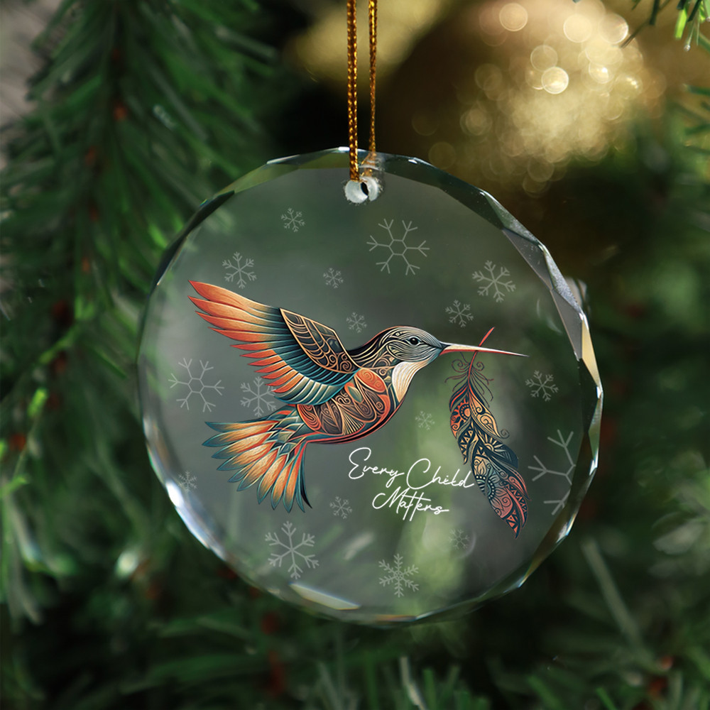 Hummingbird Every Child Matters Glass Ornament Orange Day Canada Christmas Tree Decorations