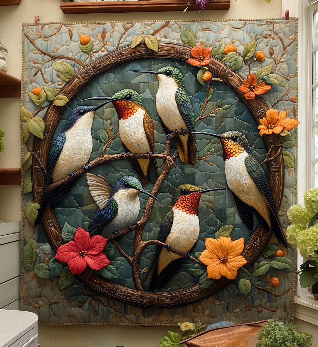 Hummingbird Family Quilted Blanket Gifts For Hummingbird Lovers