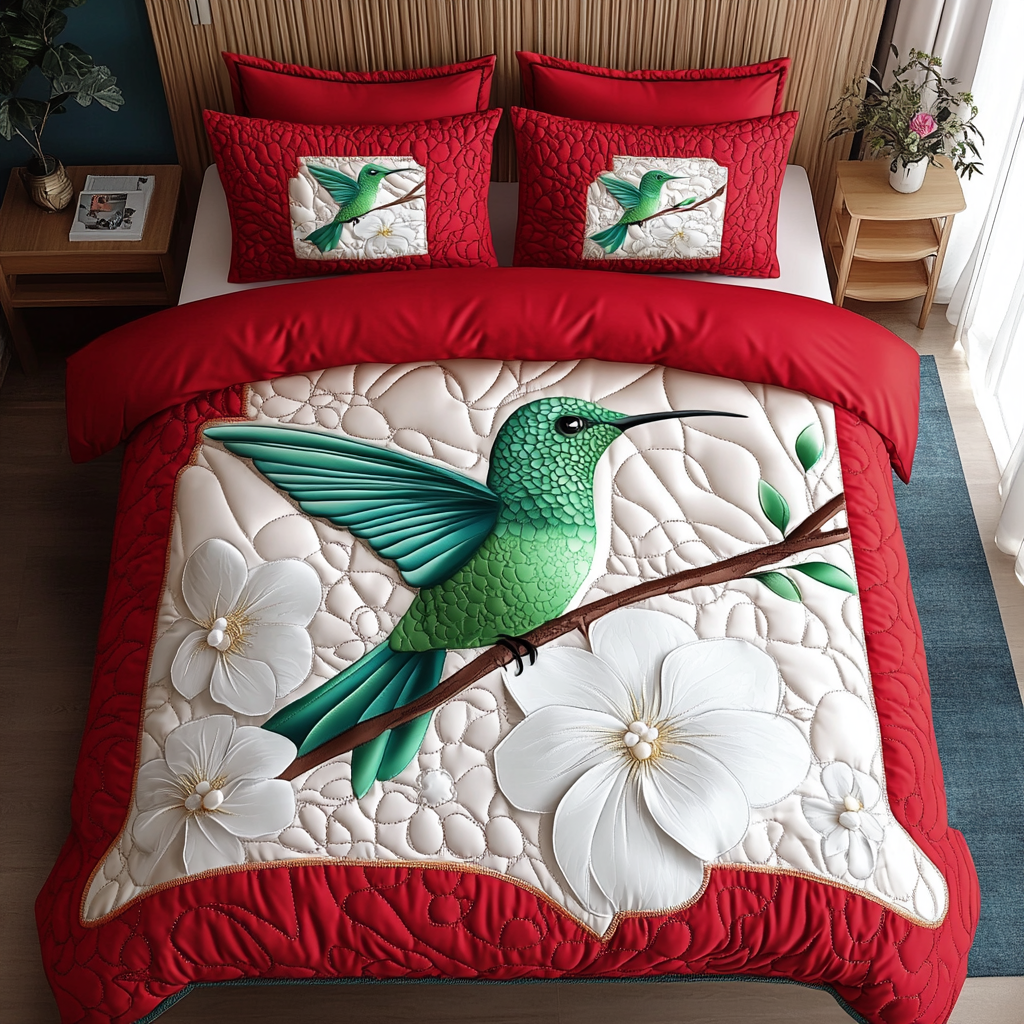 Hummingbird Flight Quilted Bedding Set Bed Room Decoration Unique Hummingbird Presents