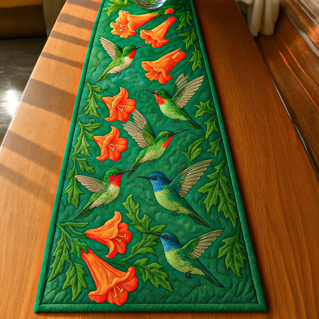 Hummingbird Flight Quilted Table Runner Dining Table Decor Cool Hummingbird Gifts