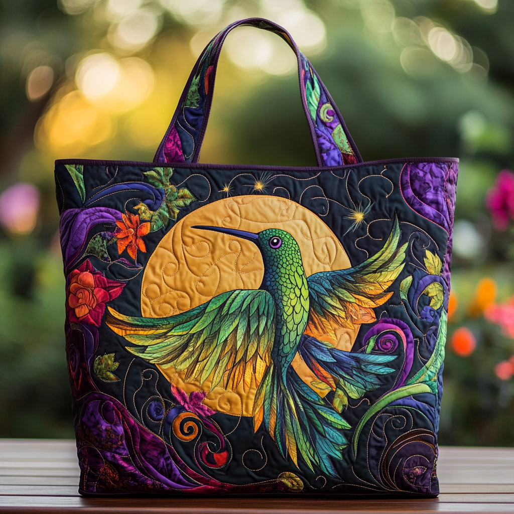 Hummingbird Flight Quilted Tote Bag Unique Hummingbird Gifts