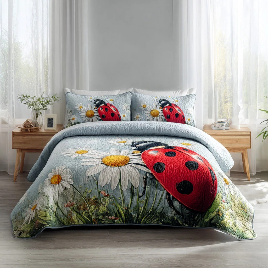 Hummingbird Floral Patchwork 3-Piece Quilted Bedding Set Garden Bedspread Best Gift For Her