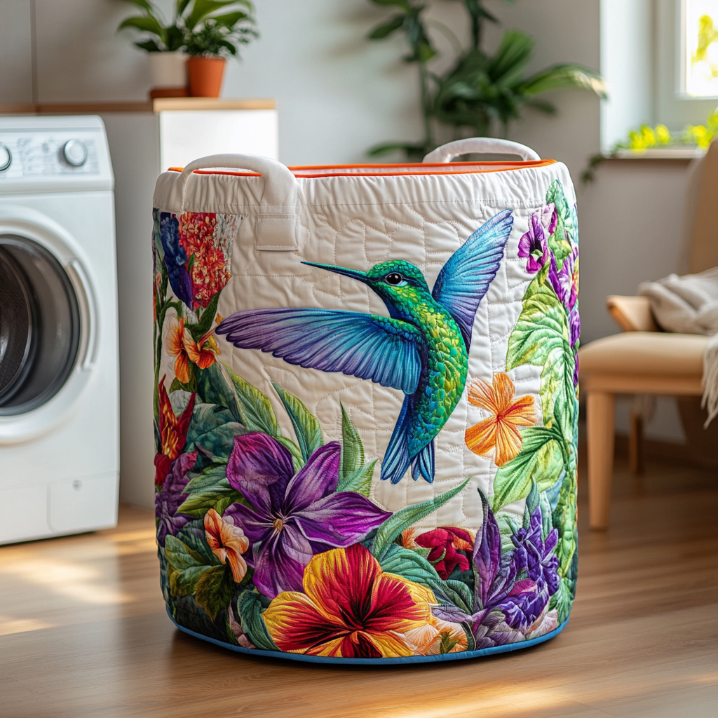 Hummingbird Flow Quilted Laundry Basket Merch For Him