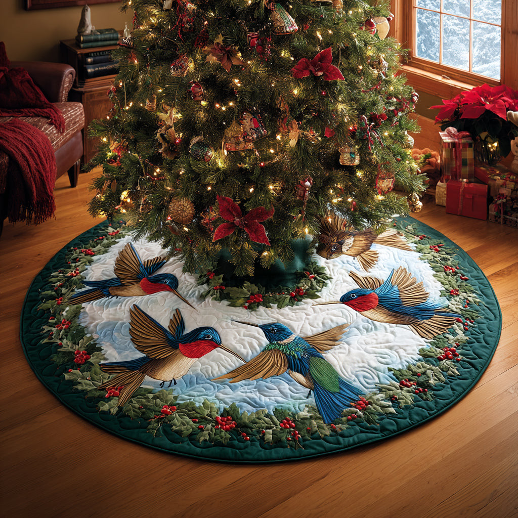 Hummingbird Forest Melody Christmas Quilted Tree Skirt Xmas Decor Christmas Gift Ideas