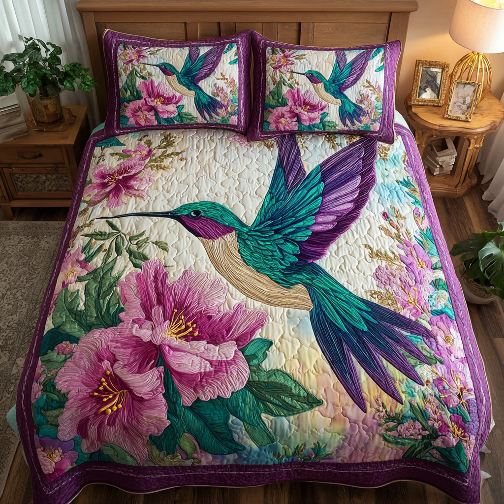 Hummingbird Garden Quilted Bedding Set Bedspread Set Hummingbird Gifts For Sisters