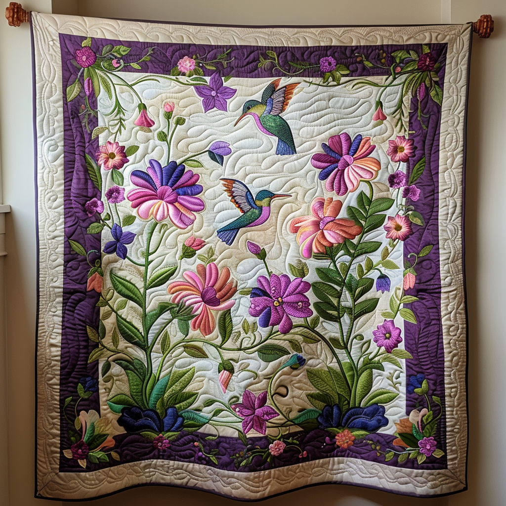 Hummingbird Garden Quilted Blanket Gifts For Hummingbird Lovers