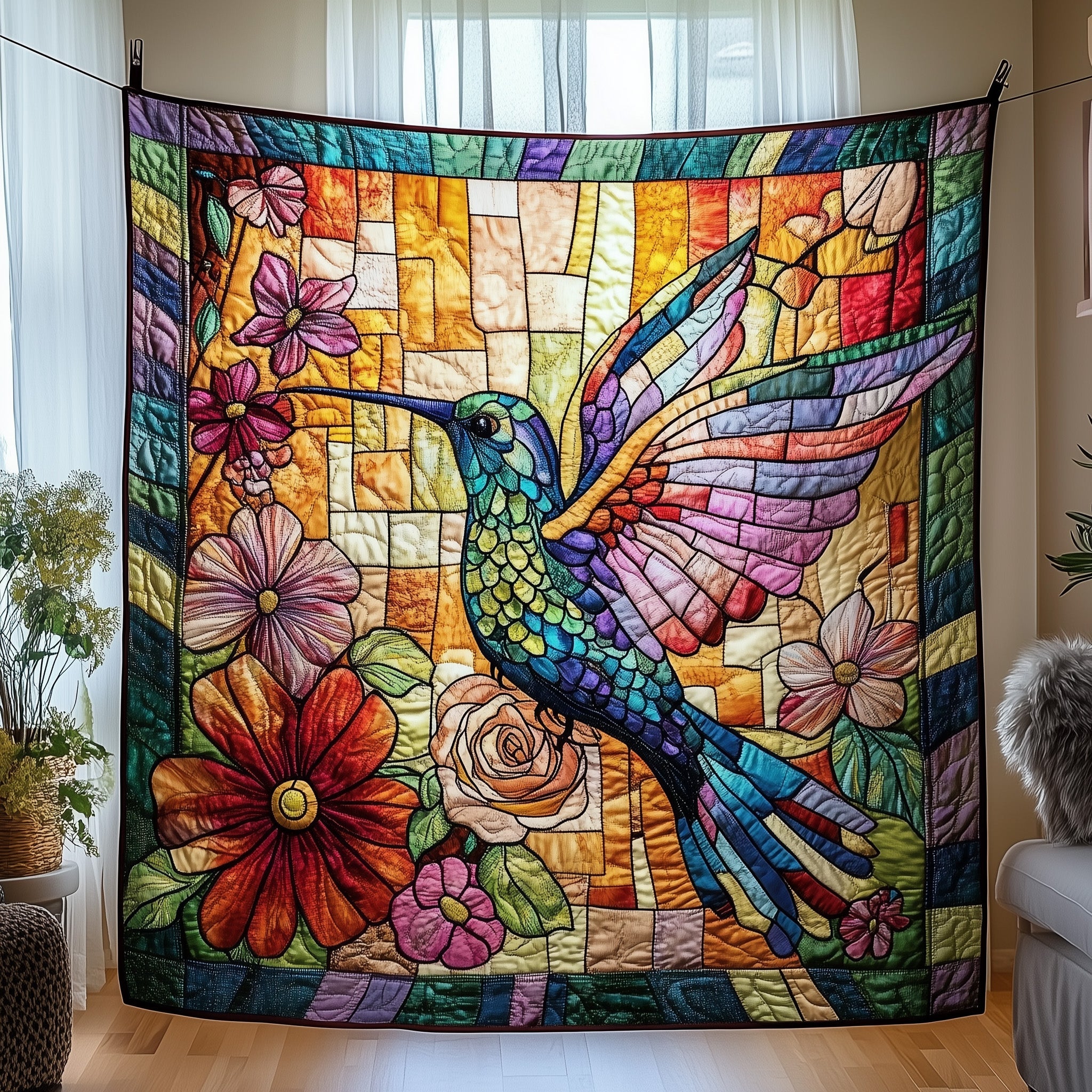 Hummingbird Garden Quilted Blanket Sofa Throw BlanketHummingbird Themed Gifts  Xmas
