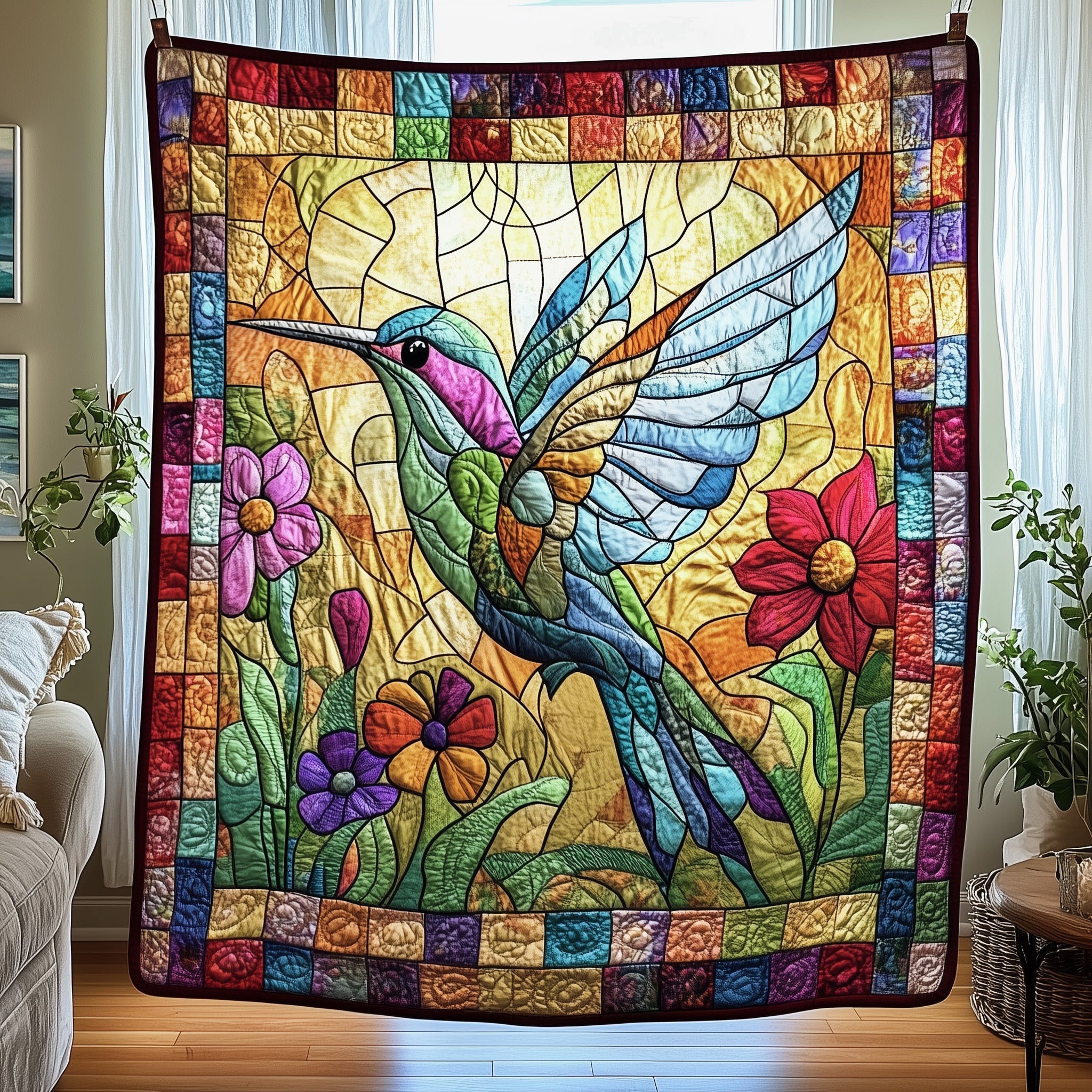 Hummingbird Garden Quilted Blanket Sofa Throw BlanketUnique Hummingbird Gifts Xmas
