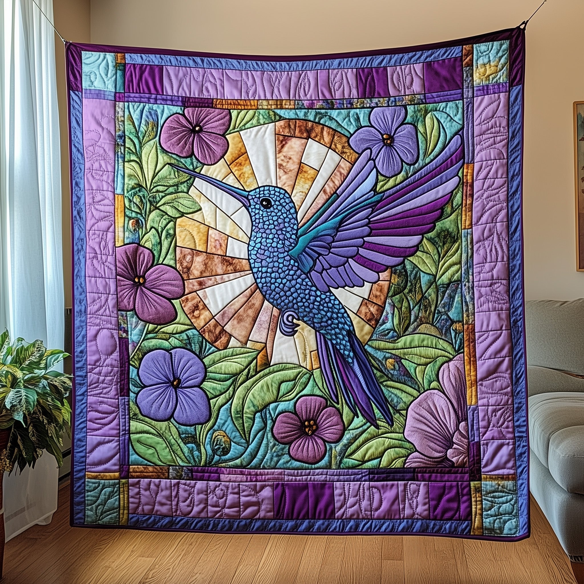 Hummingbird Garden Quilted Blanket Sofa Throw BlanketXmas Hummingbird Gifts For Her