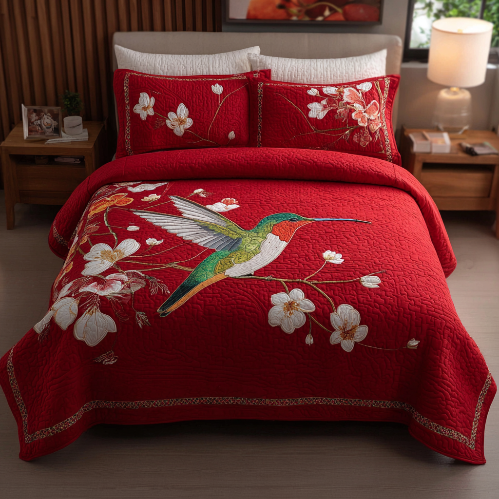 Hummingbird Grace Quilted Bedding Set Aesthetic Room Decor Awesome Gifts For Hummingbird Lovers
