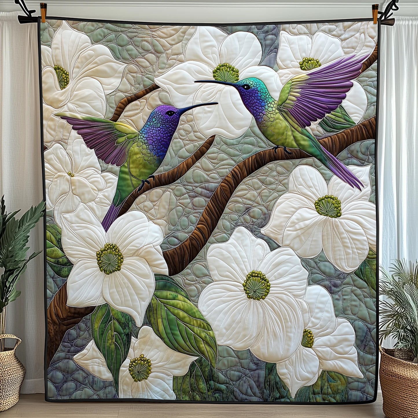 Hummingbird Grace Quilted Blanket Cute Cozy BlanketBeautiful Hummingbird Gifts