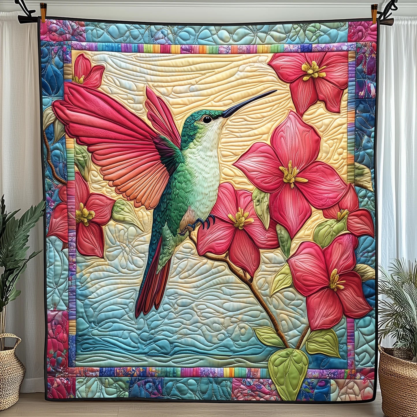 Hummingbird Grace Quilted Blanket Cute Cozy BlanketHummingbird Gifts For Women