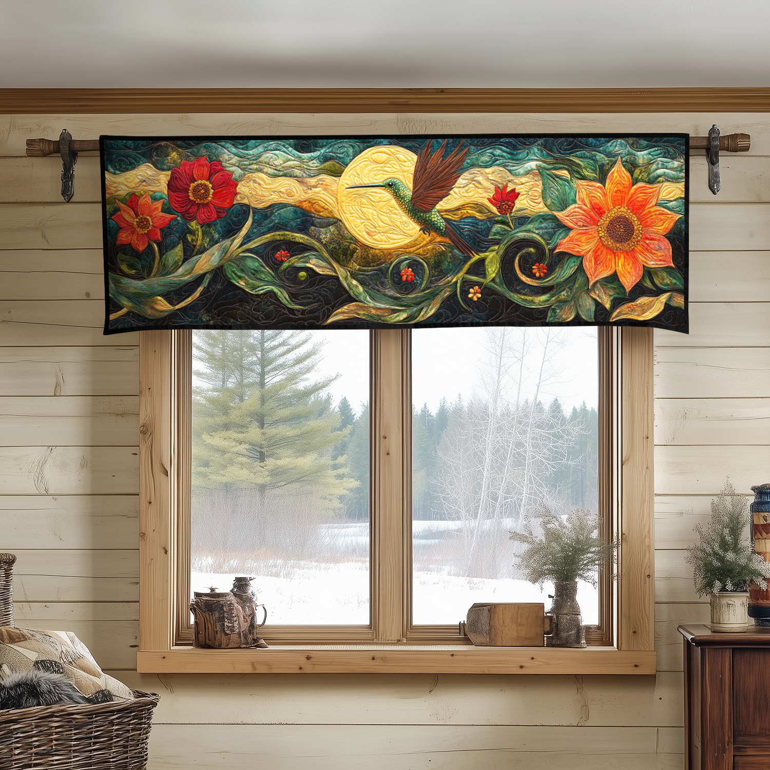 Hummingbird Grace Quilted Valance Modern Holiday Decor Best Gifts For Bird Lovers
