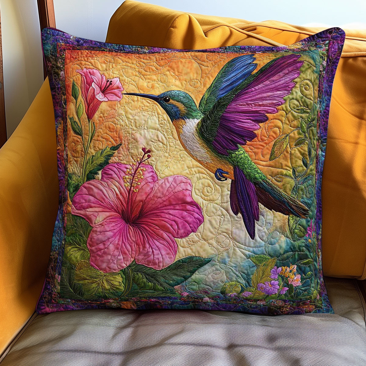 Hummingbird Harmony Quilt Pillow Case Smooth Pillowcase for Better Sleep Quality