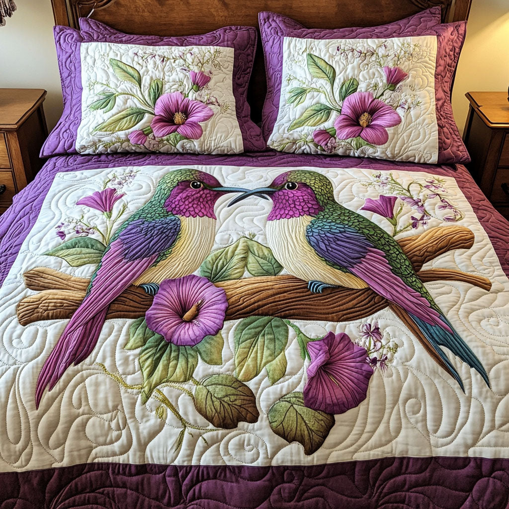 Hummingbird Harmony Quilted Bedding Set Cute Bedroom Decor Hummingbird Gifts For Women