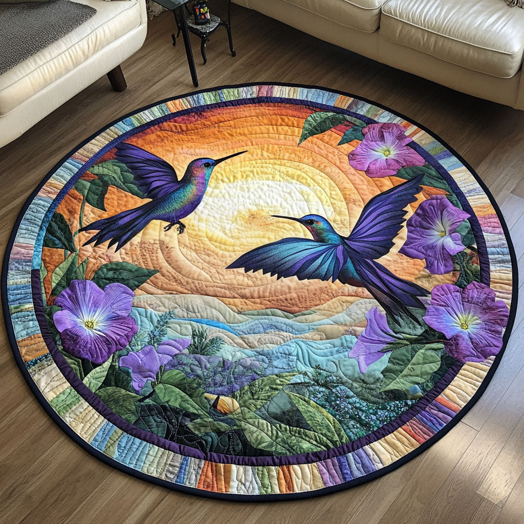 Hummingbird Harmony Quilted Round Mat Outdoor Entryway Decor Sunflower Presents