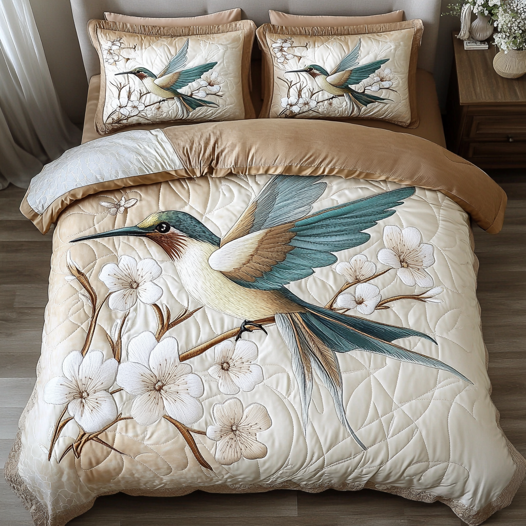 Hummingbird Haven Quilted Bedding Set Cozy Bedroom Decor Gifts For Hummingbird Watchers
