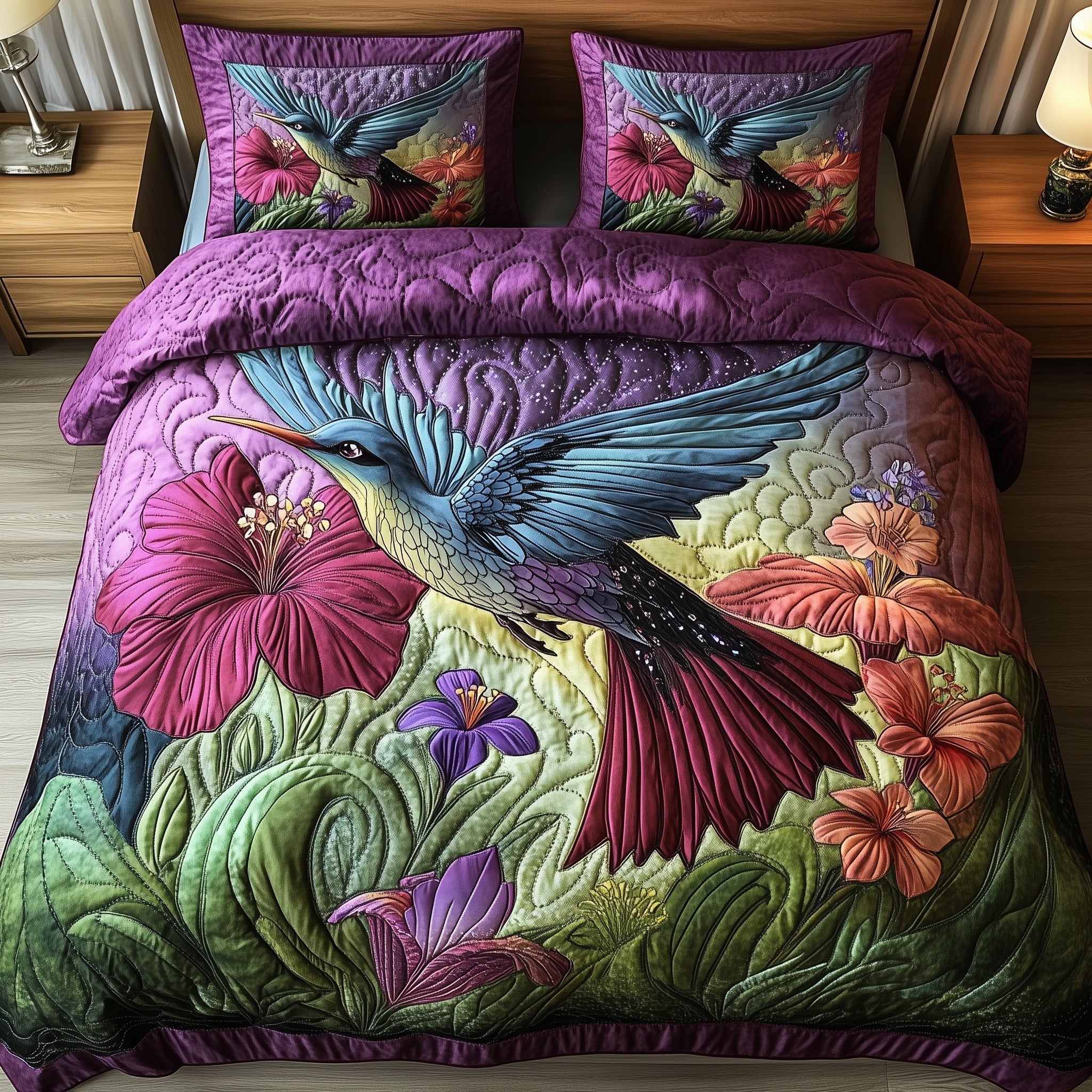 Hummingbird Haven Quilted Bedding Set Duvet Cover Bed Sheet Best Hummingbird Lover Gifts For Him