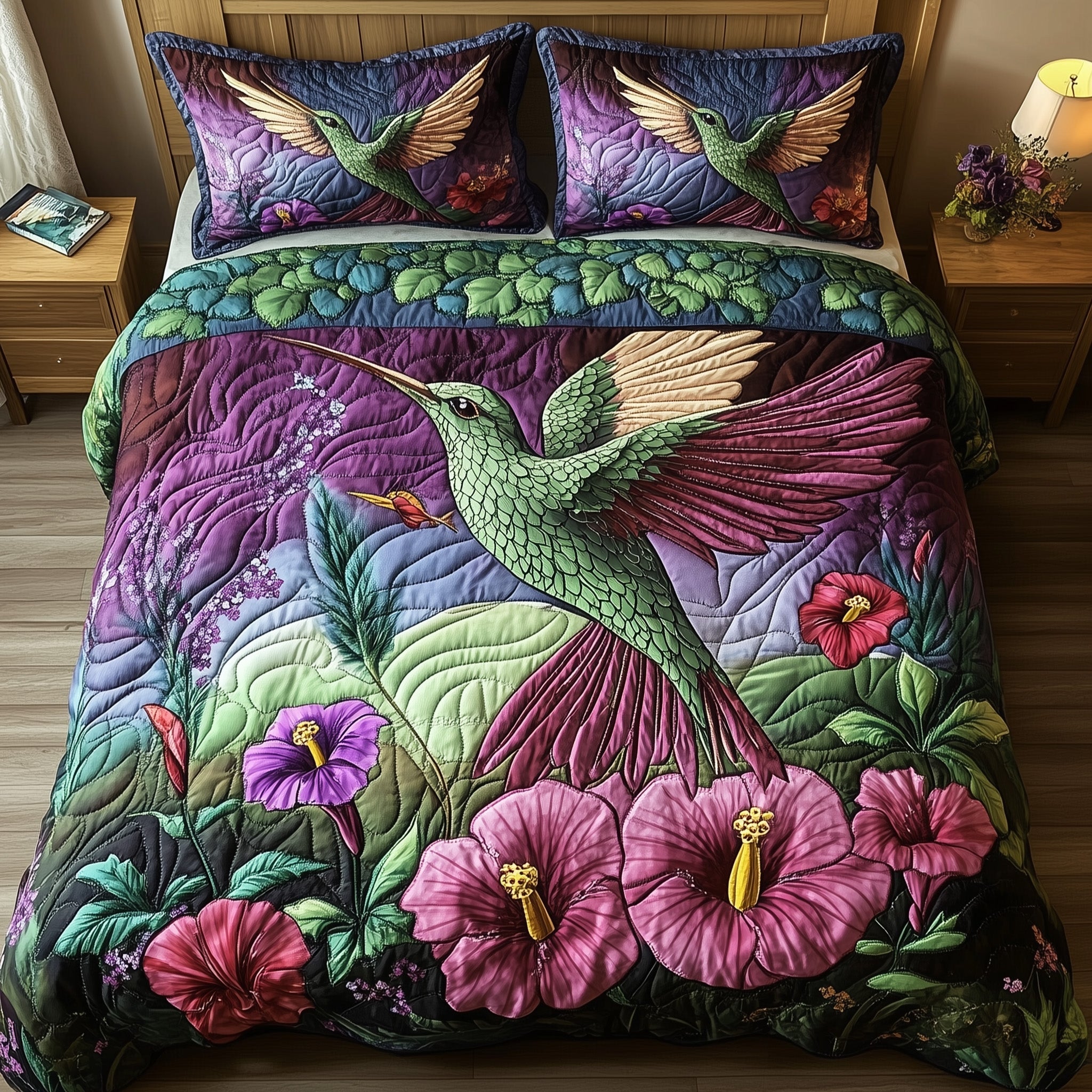Hummingbird Haven Quilted Bedding Set Duvet Cover Bed Sheet Hummingbird Birthday Gift Ideas