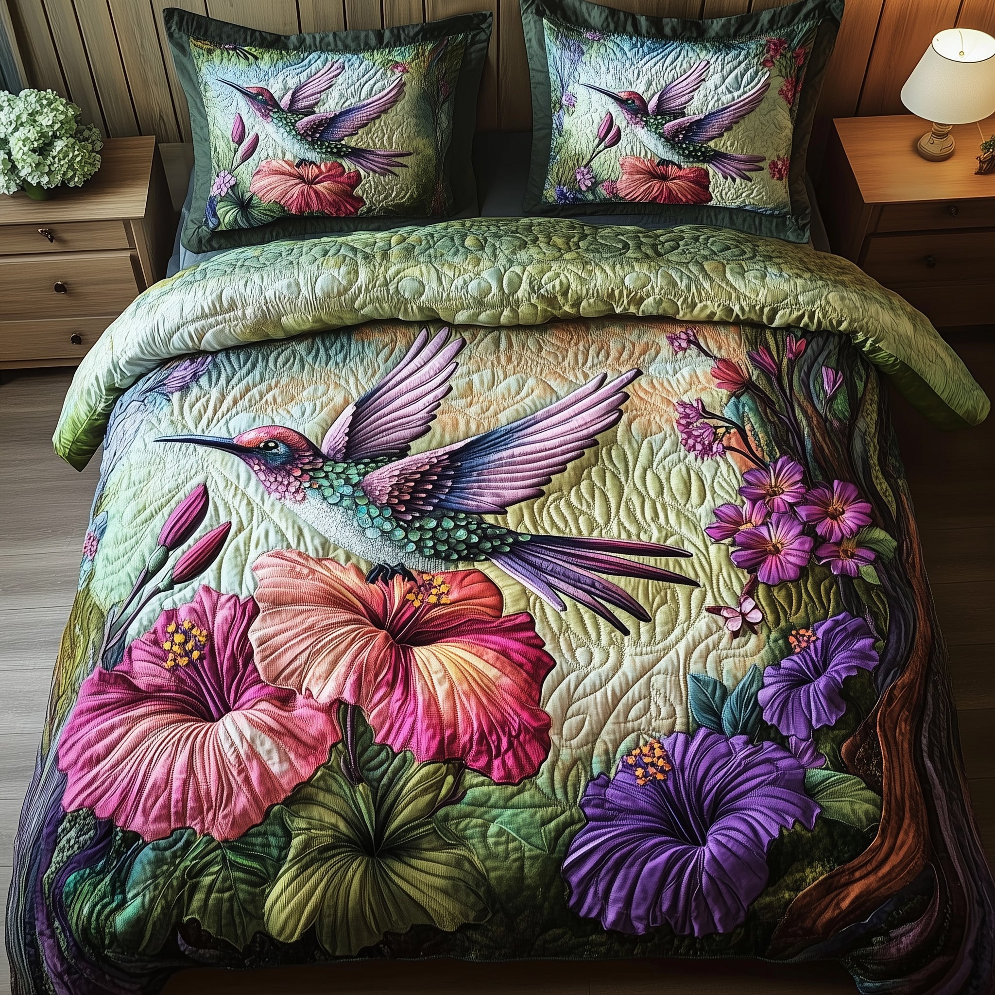 Hummingbird Haven Quilted Bedding Set Duvet Cover Bed Sheet Hummingbird Gift Ideas
