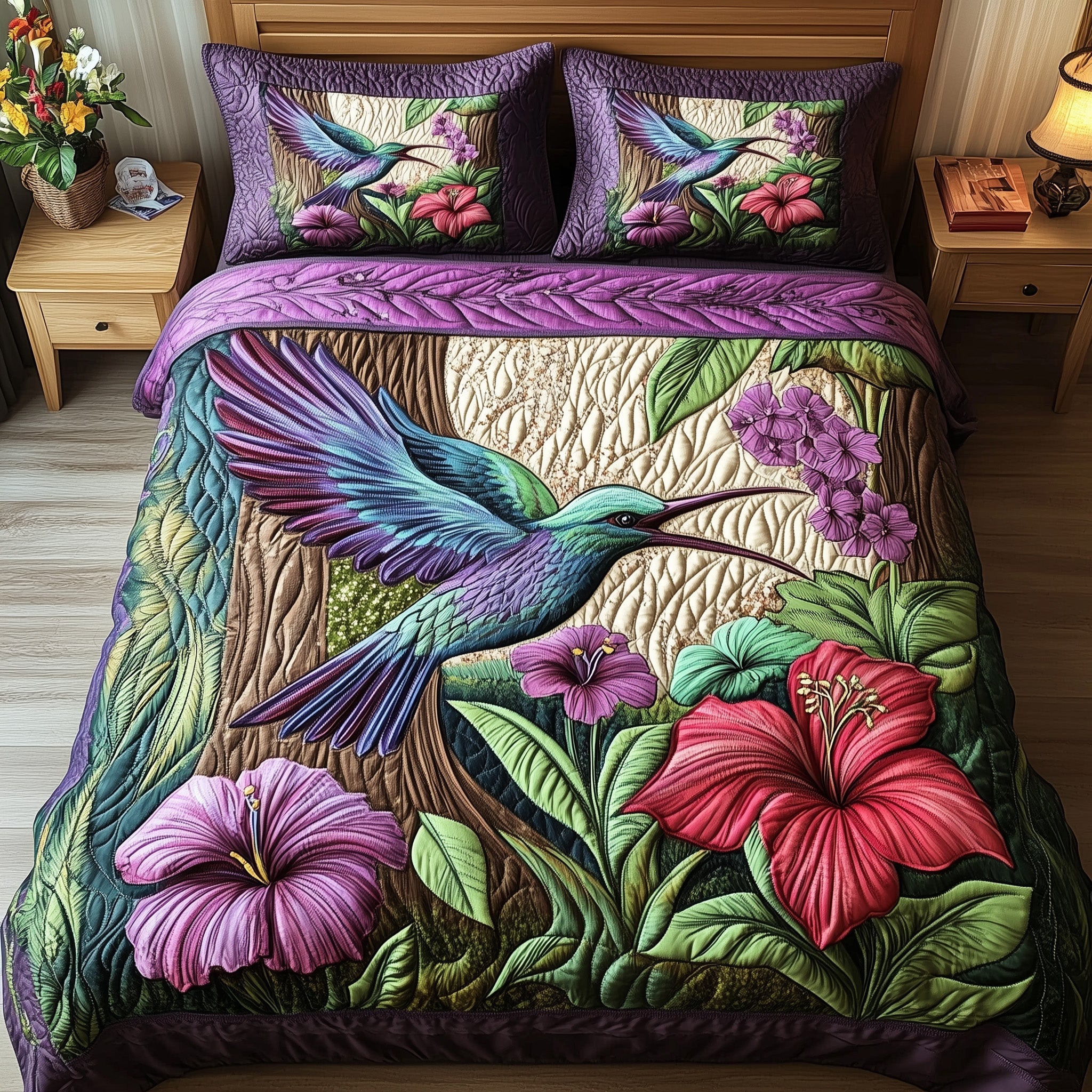Hummingbird Haven Quilted Bedding Set Duvet Cover Bed Sheet Hummingbird Gifts For Sisters