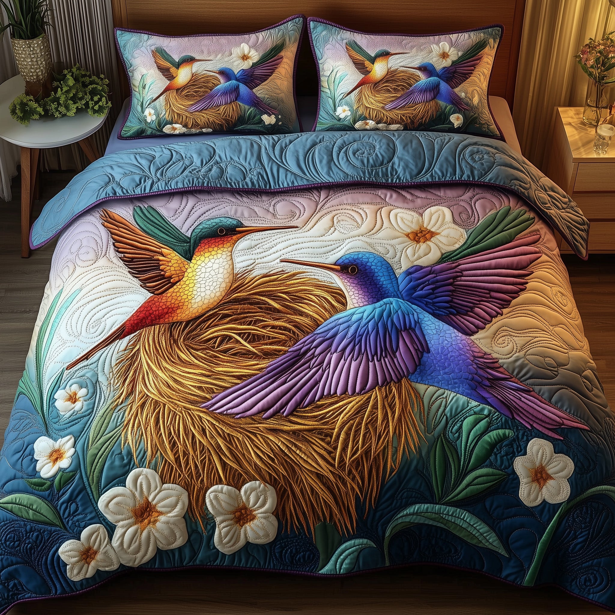Hummingbird Haven Quilted Bedding Set Duvet Cover Bedspread Hummingbird Gifts For Grandma