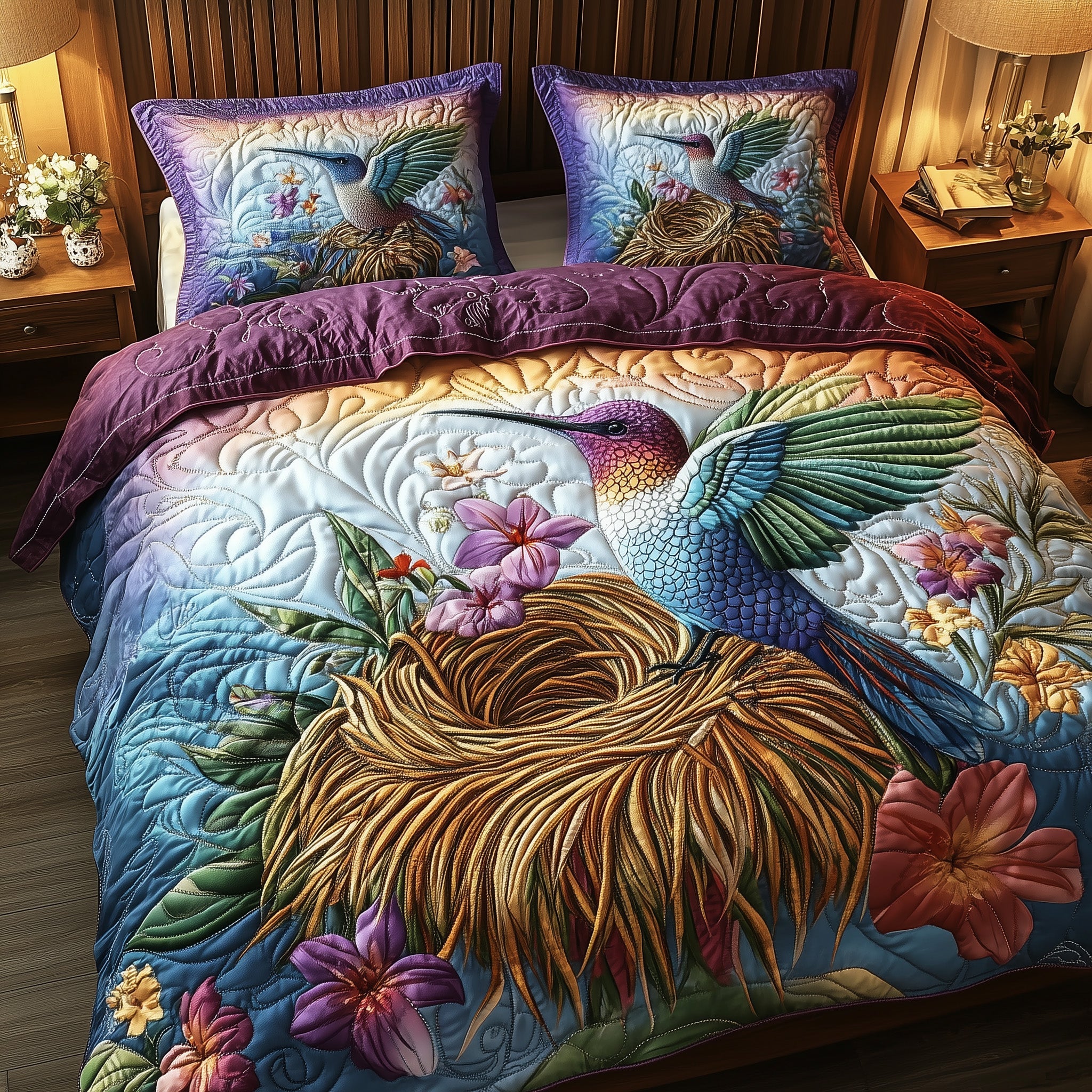 Hummingbird Haven Quilted Bedding Set Duvet Cover Bedspread Hummingbird Gifts For Him