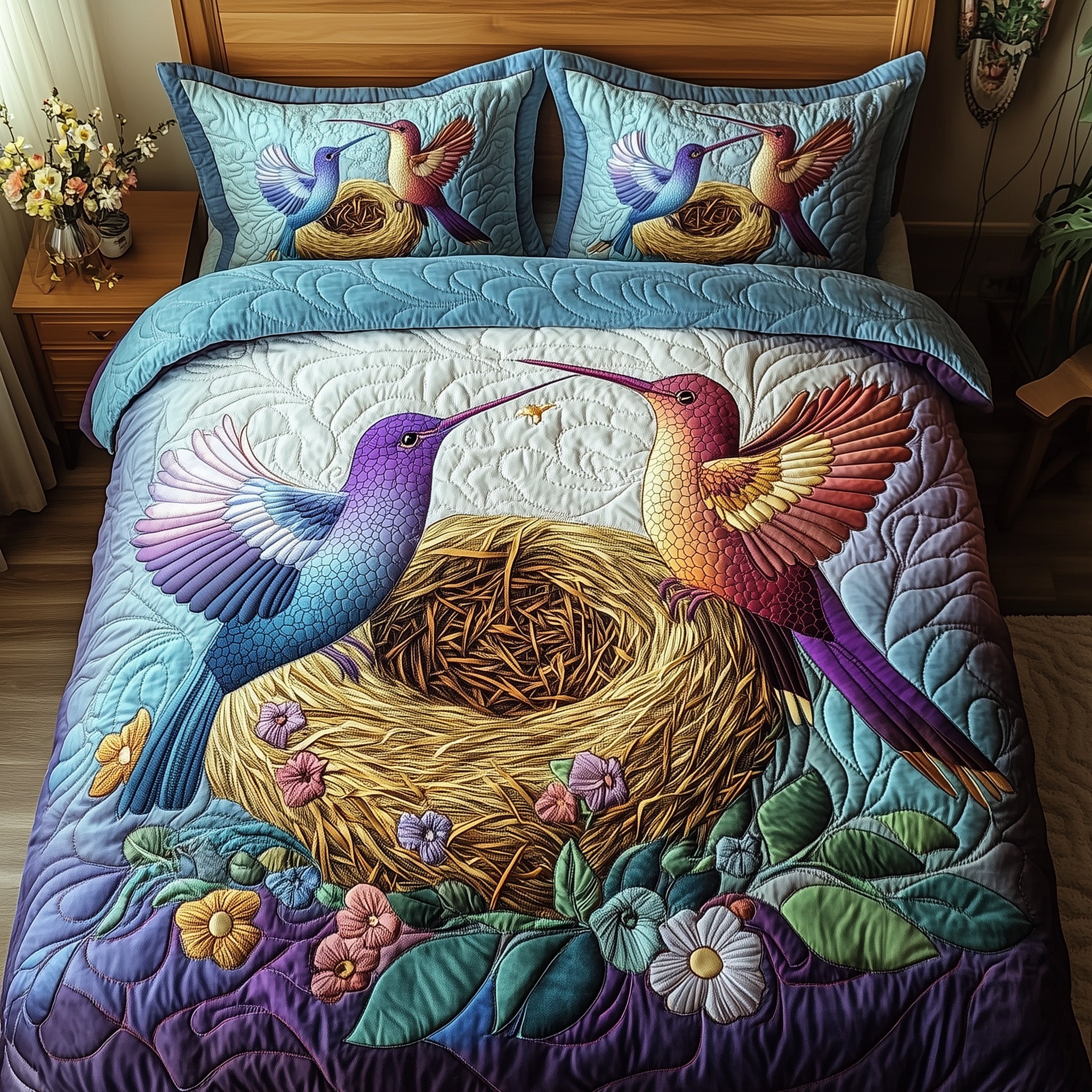 Hummingbird Haven Quilted Bedding Set Duvet Cover Bedspread Hummingbird Gifts For Mom Mother's Day