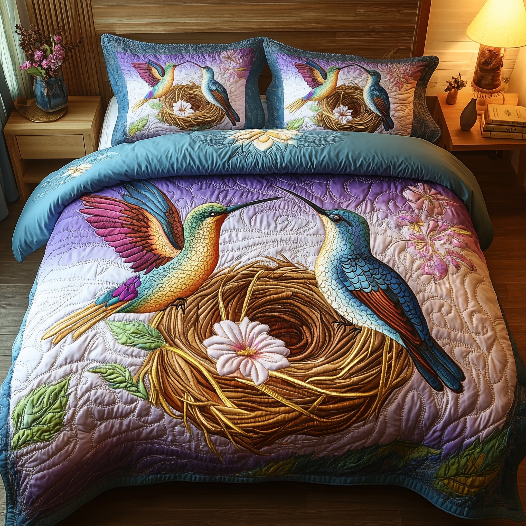 Hummingbird Haven Quilted Bedding Set Duvet Cover Bedspread Hummingbird Mother's Day Gifts