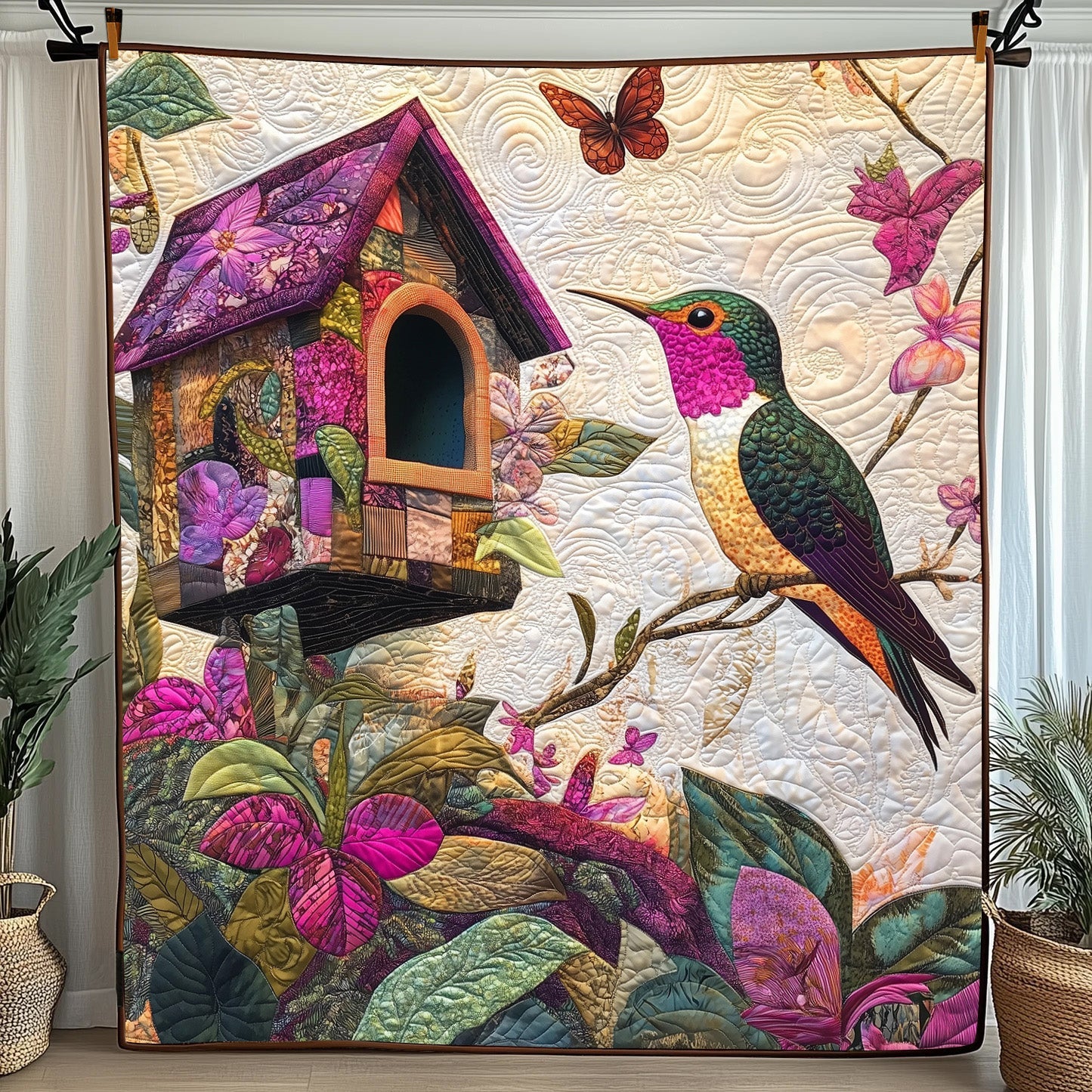 Hummingbird Haven Quilted Blanket Cute Cozy BlanketAwesome Gifts For Hummingbird Lovers