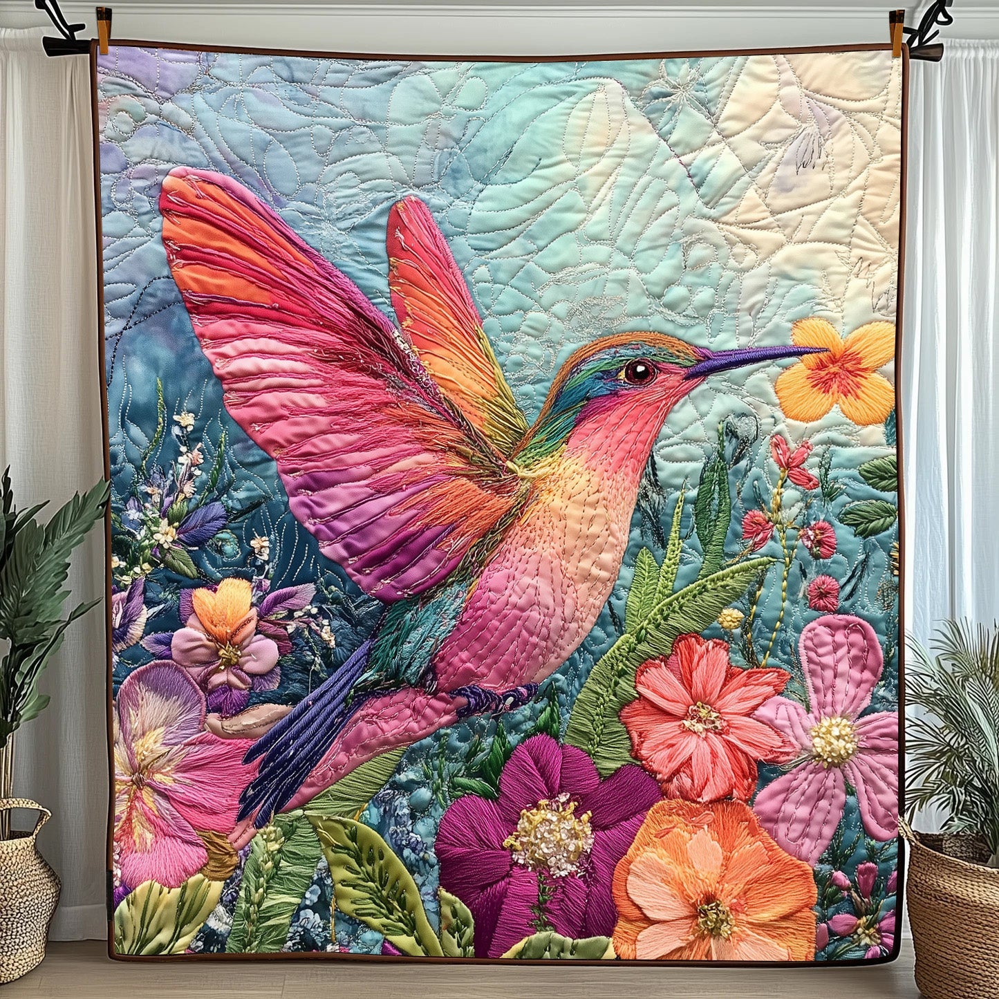 Hummingbird Haven Quilted Blanket Cute Cozy BlanketBest Hummingbird Lover Gifts For Her